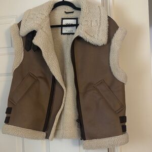 Zara Tan and Cream Shearling Vest